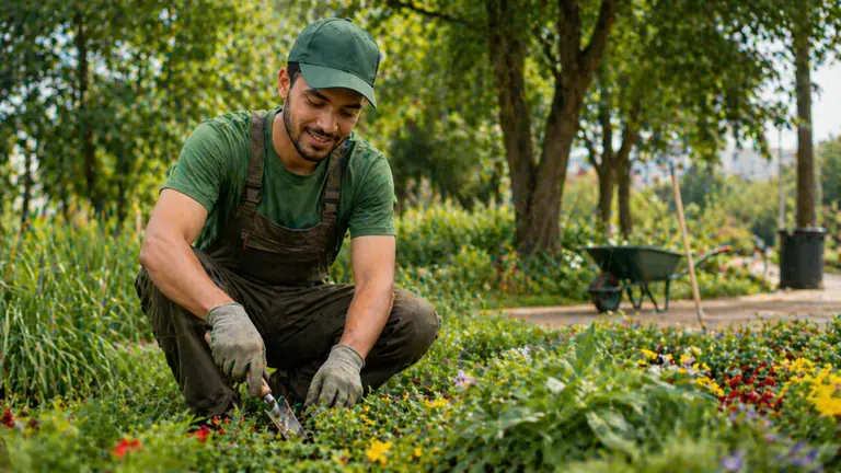 Jardineiro a tratar de um canteiro